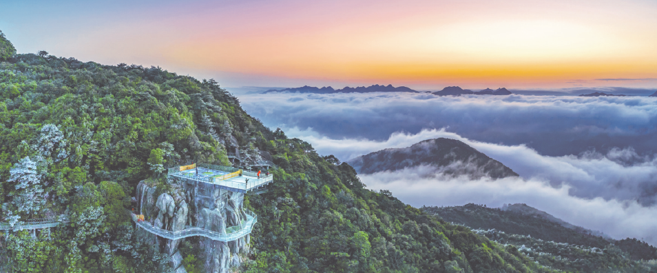 龙岩地质公园:梅花山虎园栈道晨曦(龙岩市林业局供图)