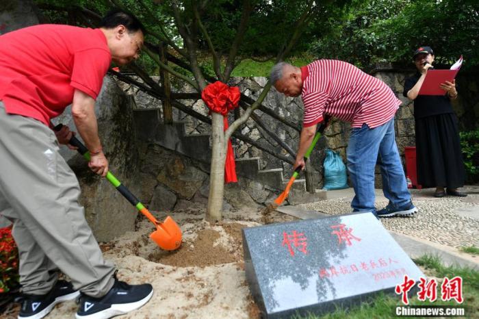 两岸抗战老兵后人代表共植“抗战精神传承树”。吕明 摄