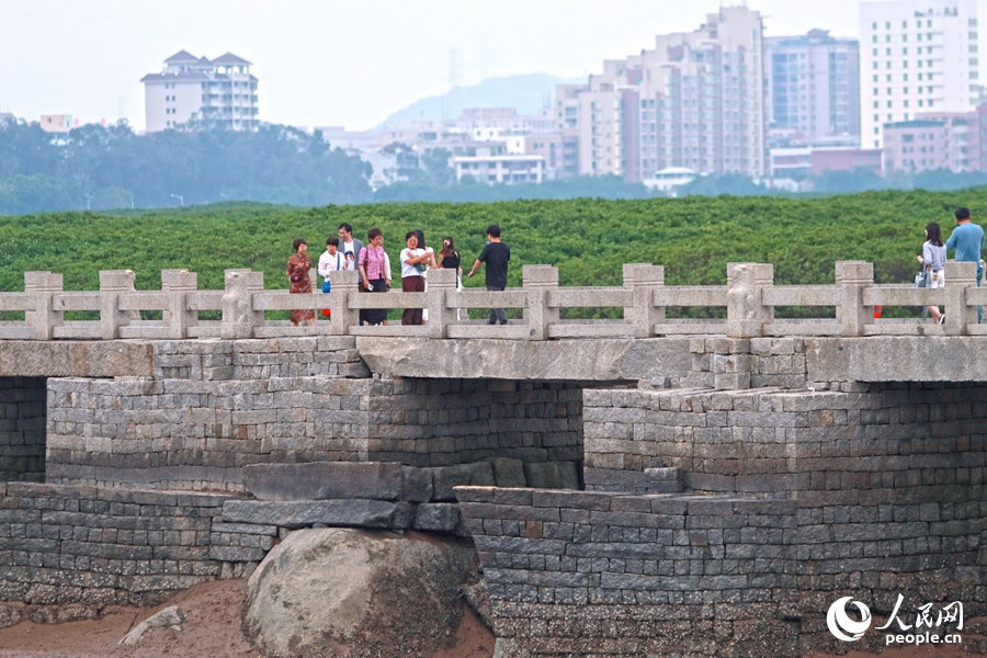 徜徉于洛阳桥上的行人们构成了一幅流动的人文风景图。人民网 李昌乾摄