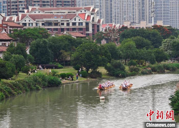 图为漳州龙文区闽南水乡河面上，龙舟训练开启速度与力量的角逐。黄磊 摄