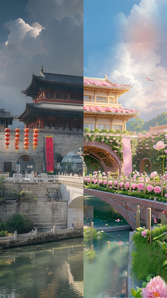 AI生图·龙岩长汀古城（拼版图片）