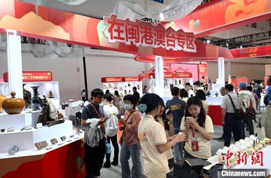 图为观众在闽港澳台专区参观。中新社记者 吕明 摄