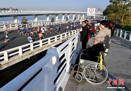 图为老奶奶坐着轮椅前来观赛。中新社记者 王东明 摄