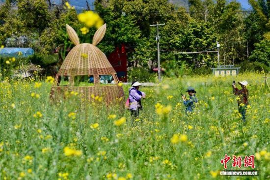 3月13日，福建福州，市民在油菜花田里赏花。中新社记者 王东明 摄